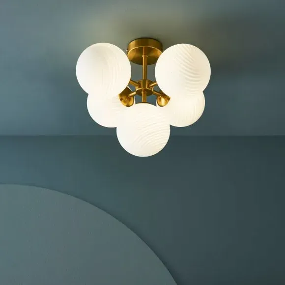 5-Light Semi Flush Ceiling Light - White, Glass