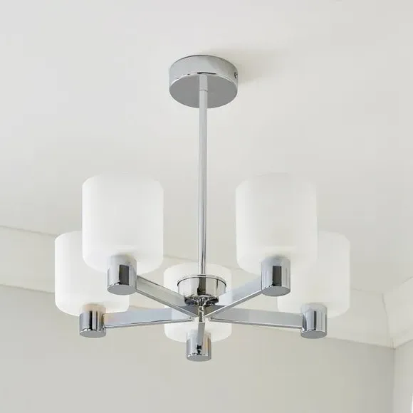 5-Light Semi Flush Ceiling Light - White, Metal