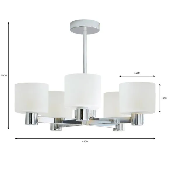 5-Light Semi Flush Ceiling Light - White, Metal