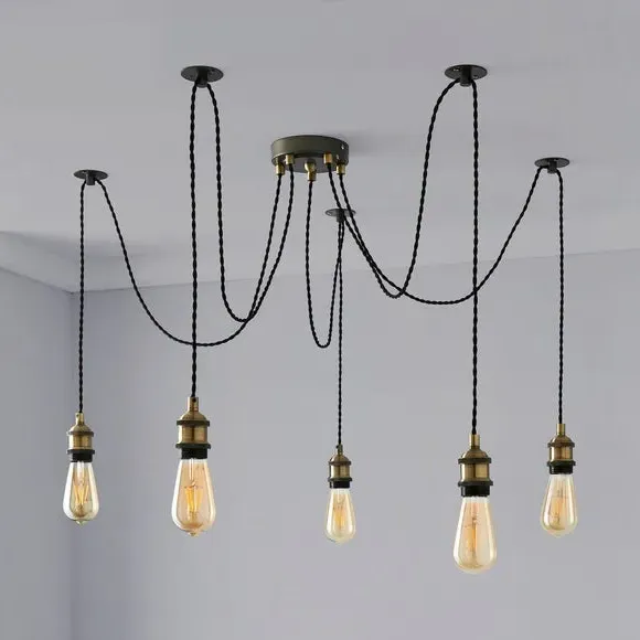 5-Light Spider Ceiling Light - Antique Brass