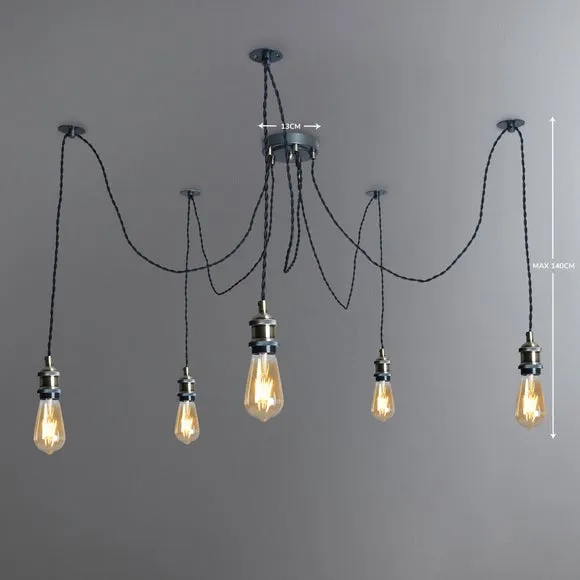 5-Light Spider Ceiling Light - Antique Brass