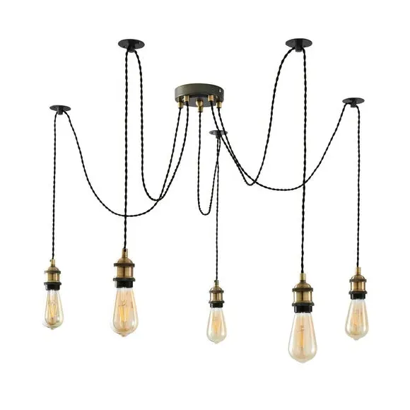 5-Light Spider Ceiling Light - Antique Brass