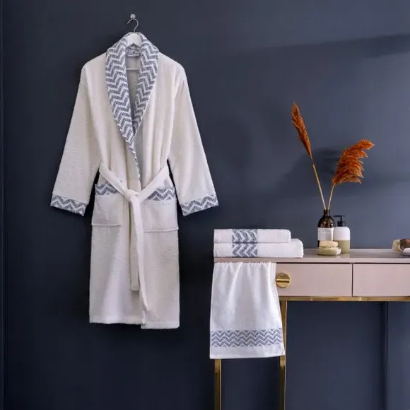 5-Piece Bathrobe & Towel Set - Blue, Cotton image