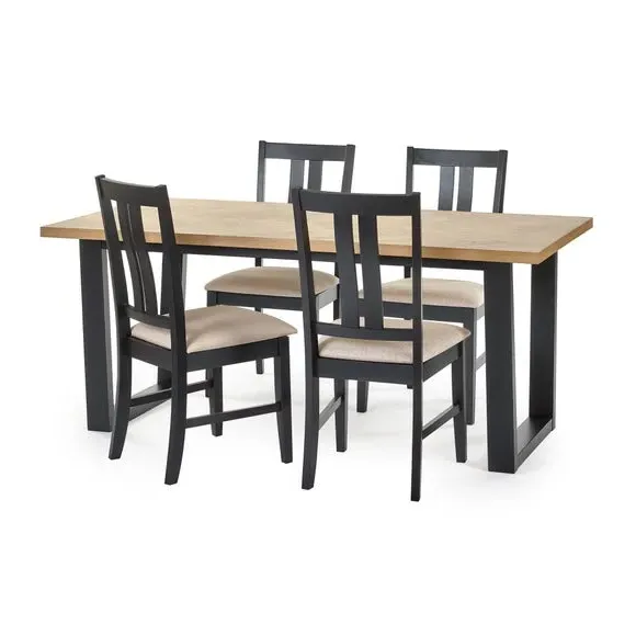 5-Piece Dining Set with Herringbone - Natural Oak