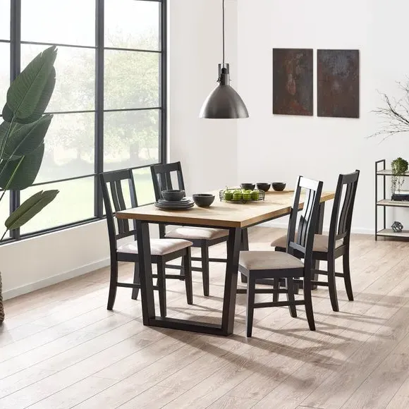 5-Piece Dining Set with Herringbone - Natural Oak image