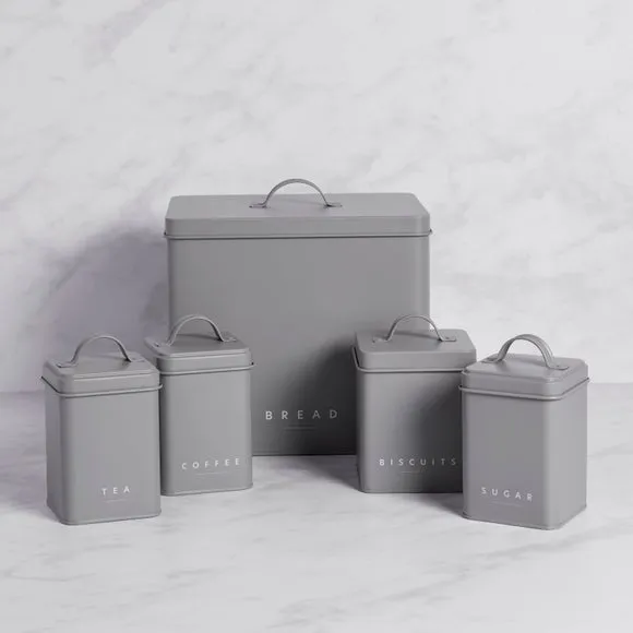 5-Piece Kitchen Canister Set - Grey, Steel