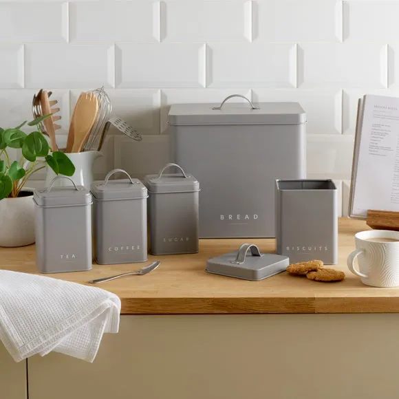 5-Piece Kitchen Canister Set - Grey, Steel