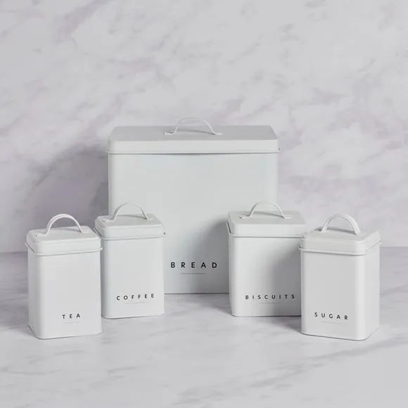 5-Piece Kitchen Canister Set - White, Steel