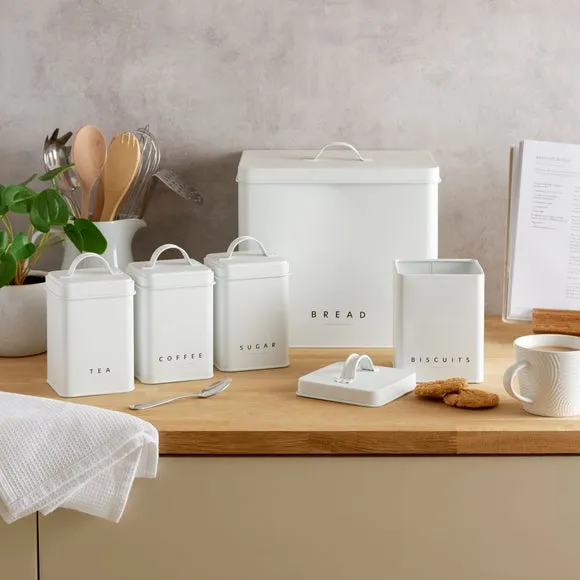 5-Piece Kitchen Canister Set - White, Steel