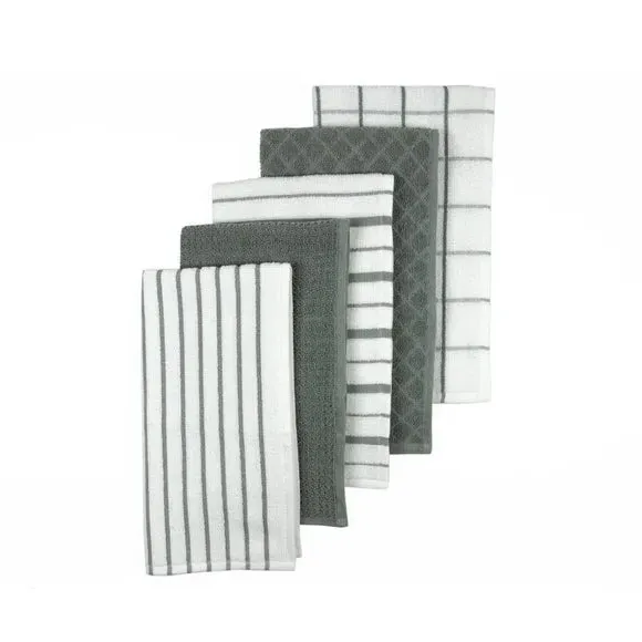 5-Piece Terry Tea Towel Set - Grey, Cotton