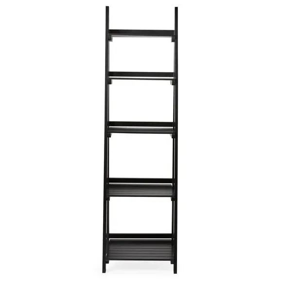 5-Shelf Ladder Shelves - Black, MDF
