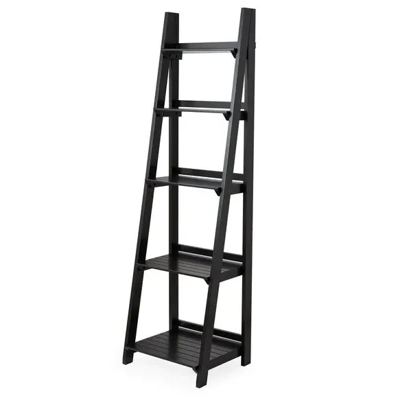 5-Shelf Ladder Shelves - Black, MDF