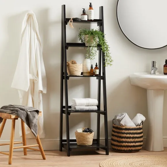 5-Shelf Ladder Shelves - Black, MDF image