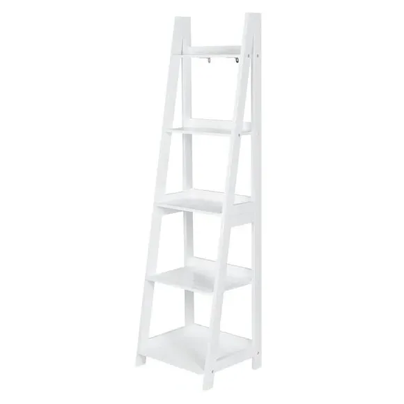 5-Shelf Ladder Shelves - White, MDF
