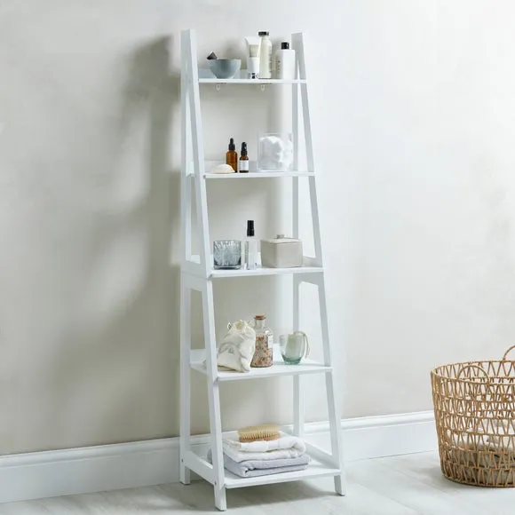 5-Shelf Ladder Shelves - White, MDF