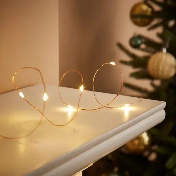 50 LED String Lights Battery Operated - Copper