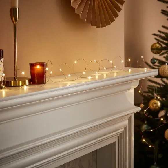 50 LED String Lights Battery Operated - Copper