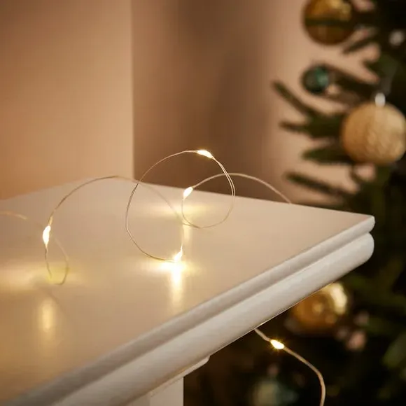 50 LED String Lights Battery Operated - Silver