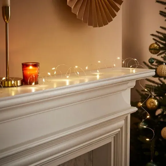 50 LED String Lights Battery Operated - Silver
