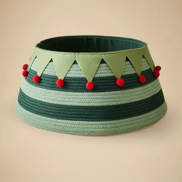 55cm Tree Skirt with Elf Design - Green, Knitted