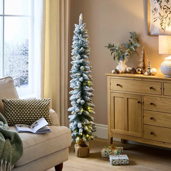 5ft Slim Pre-lit Christmas Tree - Green, Flocked image