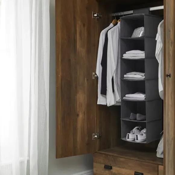 6-Compartment Hanging Organiser - Grey, Fabric