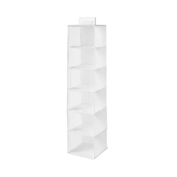 6-Compartment Hanging Organiser - White, Fabric