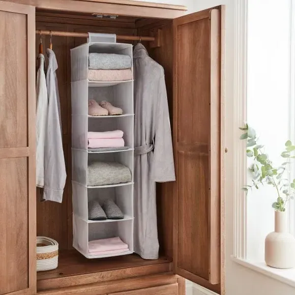 6-Compartment Hanging Organiser - White, Fabric
