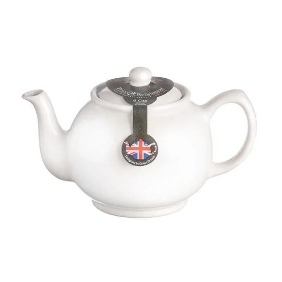 6-Cup Teapot with Non-Drip Spout - White, Stoneware