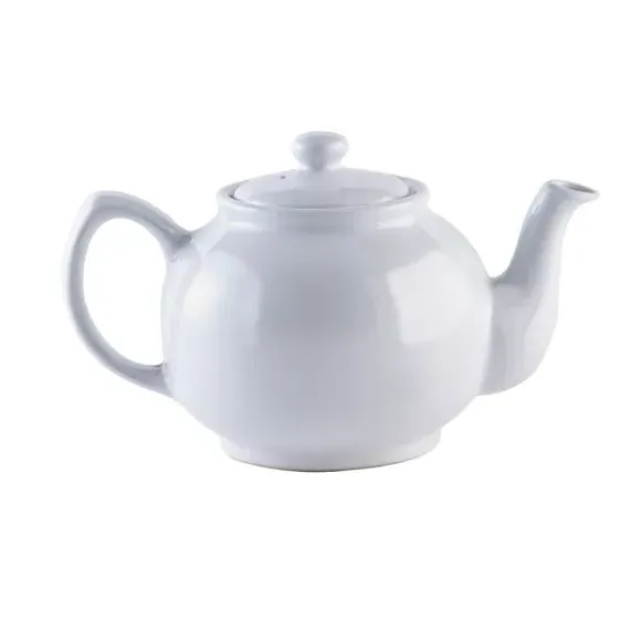 6-Cup Teapot with Non-Drip Spout - White, Stoneware