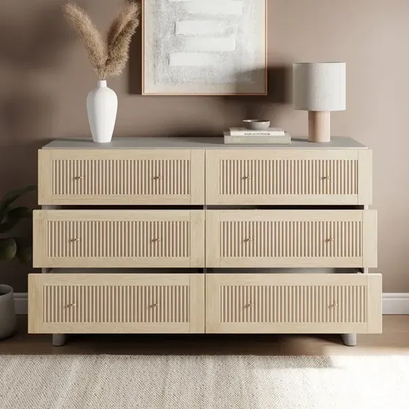 6-Drawer Chest with Gold Handles - Light Oak