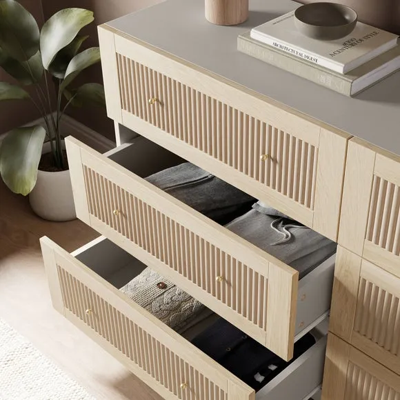6-Drawer Chest with Gold Handles - Light Oak