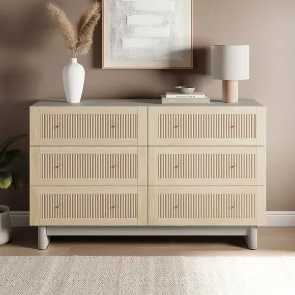 6-Drawer Chest with Gold Handles - Light Oak image