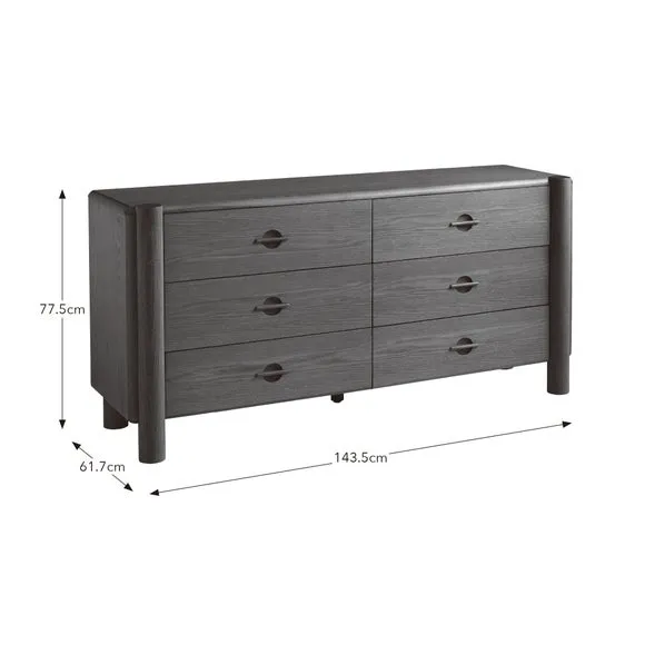 6-Drawer Chest with Groove Handles - Wood
