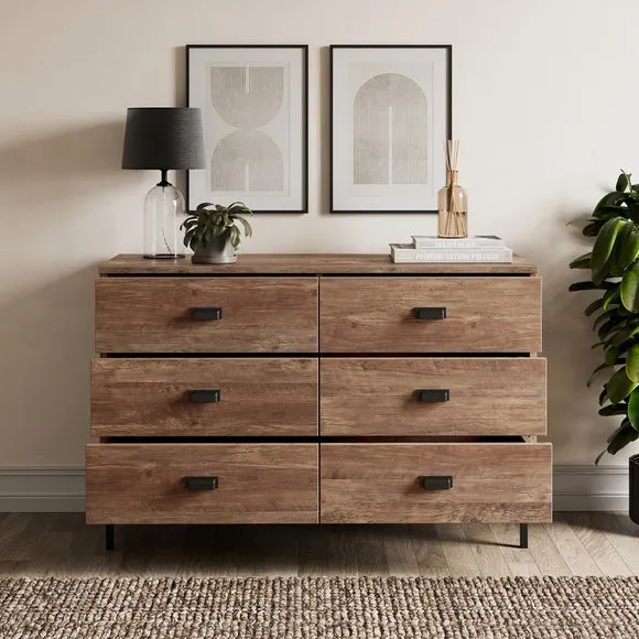 6-Drawer Chest with Metal Legs - Pine Effect