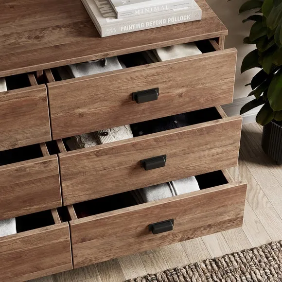 6-Drawer Chest with Metal Legs - Pine Effect