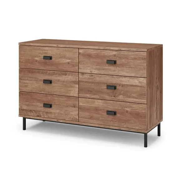 6-Drawer Chest with Metal Legs - Pine Effect