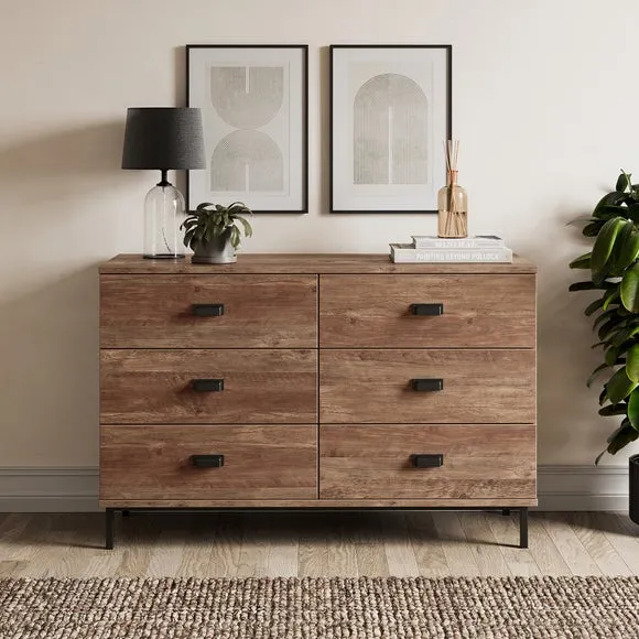 6-Drawer Chest with Metal Legs - Pine Effect image