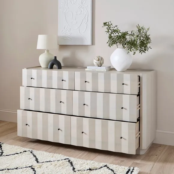 6 Drawer Chest with Whitewash Finish - Mango Wood