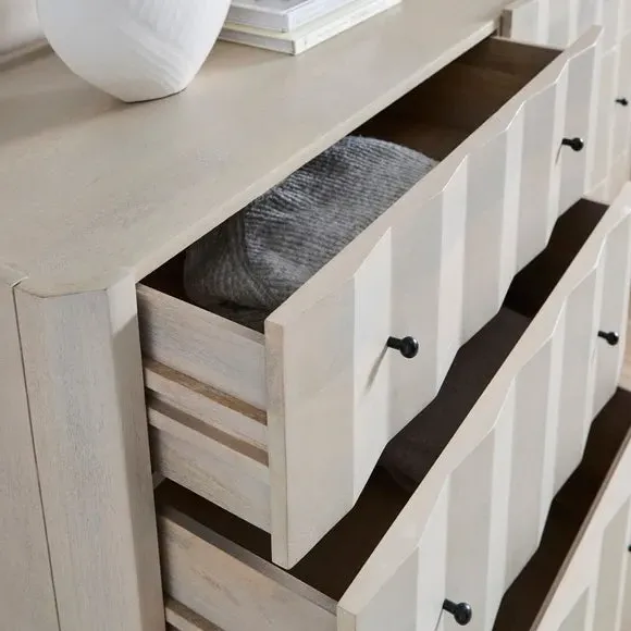 6 Drawer Chest with Whitewash Finish - Mango Wood