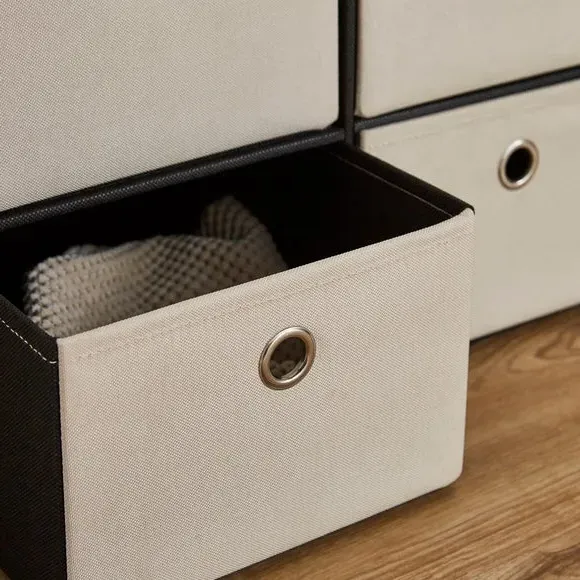6-Drawer Foldable Ottoman - Cream, Faux Linen