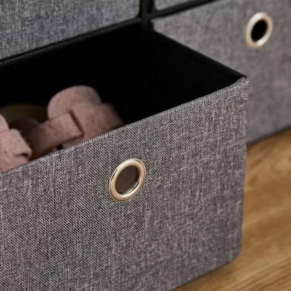 6-Drawer Foldable Ottoman - Grey, Faux Linen