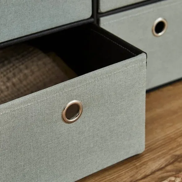 6-Drawer Foldable Ottoman - Sage, Faux Linen