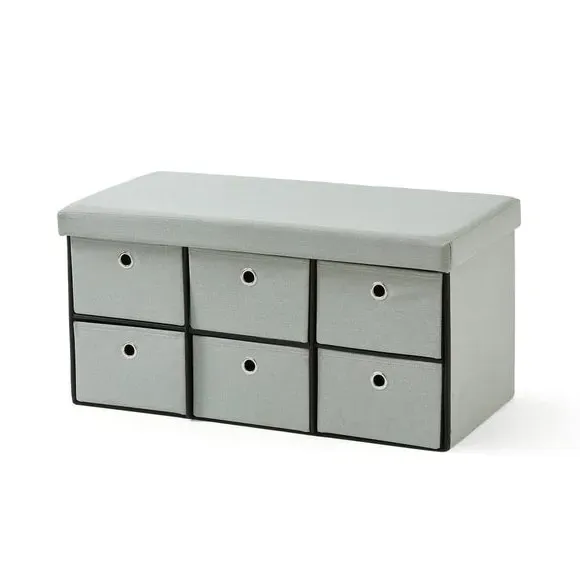 6-Drawer Foldable Ottoman - Sage, Faux Linen