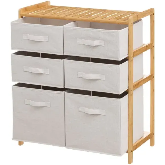 6-Drawer Storage Unit - White, Bamboo
