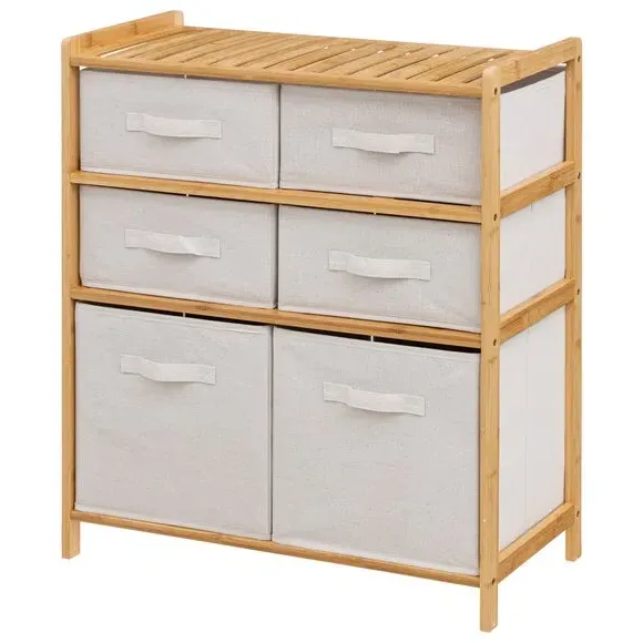 6-Drawer Storage Unit - White, Bamboo