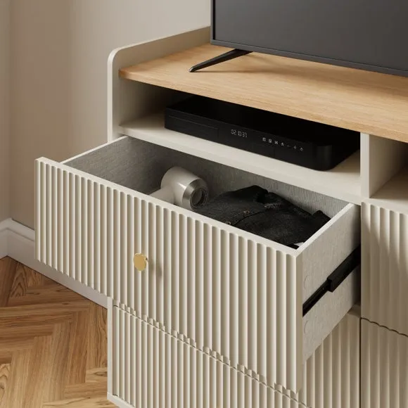 6-Drawer TV Chest with Ribbed Detail - Natural