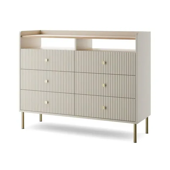 6-Drawer TV Chest with Ribbed Detail - Natural