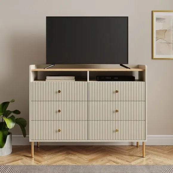 6-Drawer TV Chest with Ribbed Detail - Natural image