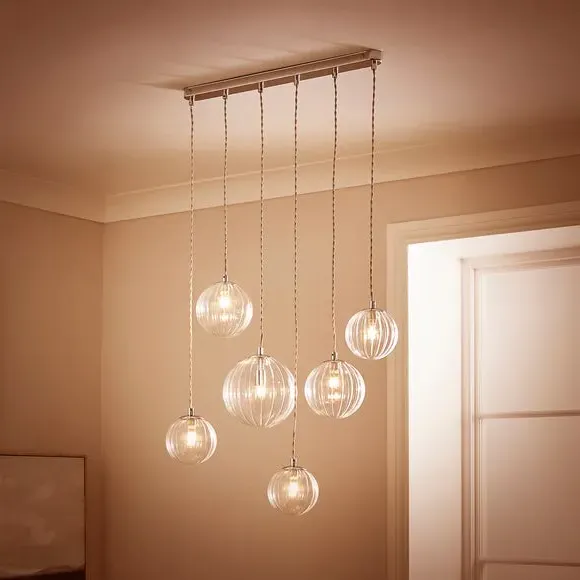 6 Light Cluster Ceiling Light - Silver, Glass